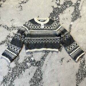 Lush Sweater Womens Size XS Fair Isle Gray Long Sleeve‎ 2 Tone Charcoal Cropped